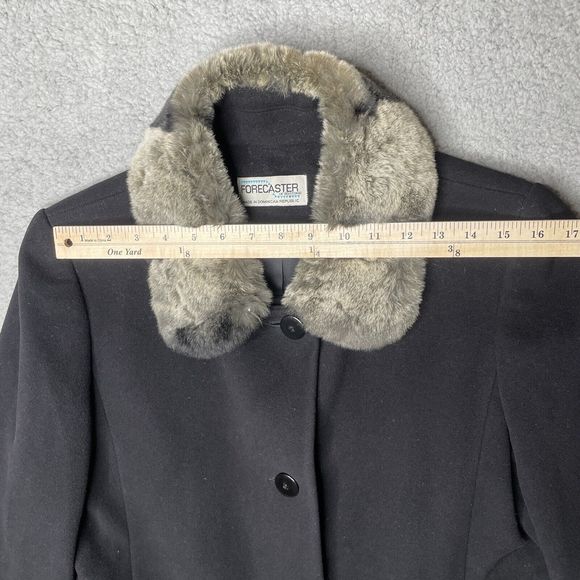 Wool Coat Womens 8 Black Lambswool Blend Fur Collar Forecaster of Boston Topcoat - Picture 12 of 15